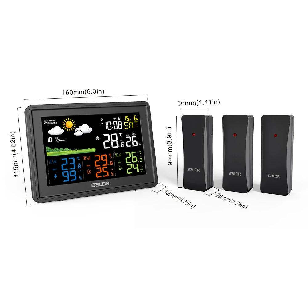 BALDR Weather Station Alarm Clock Wireless Indoor Outdoor Thermometer with Atomic Clock Forecast Station 3 Outdoor Sensors — view 10