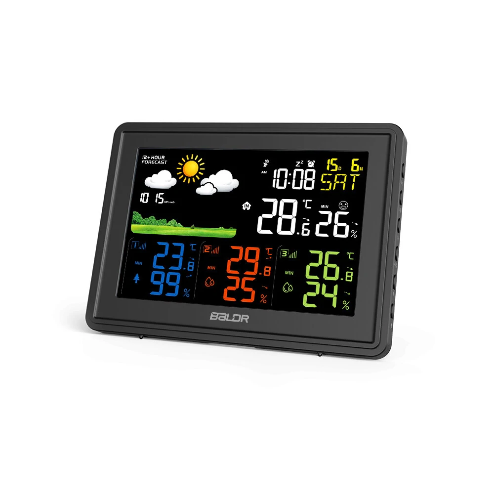 BALDR Weather Station Alarm Clock Wireless Indoor Outdoor Thermometer with Atomic Clock Forecast Station 3 Outdoor Sensors — view 8