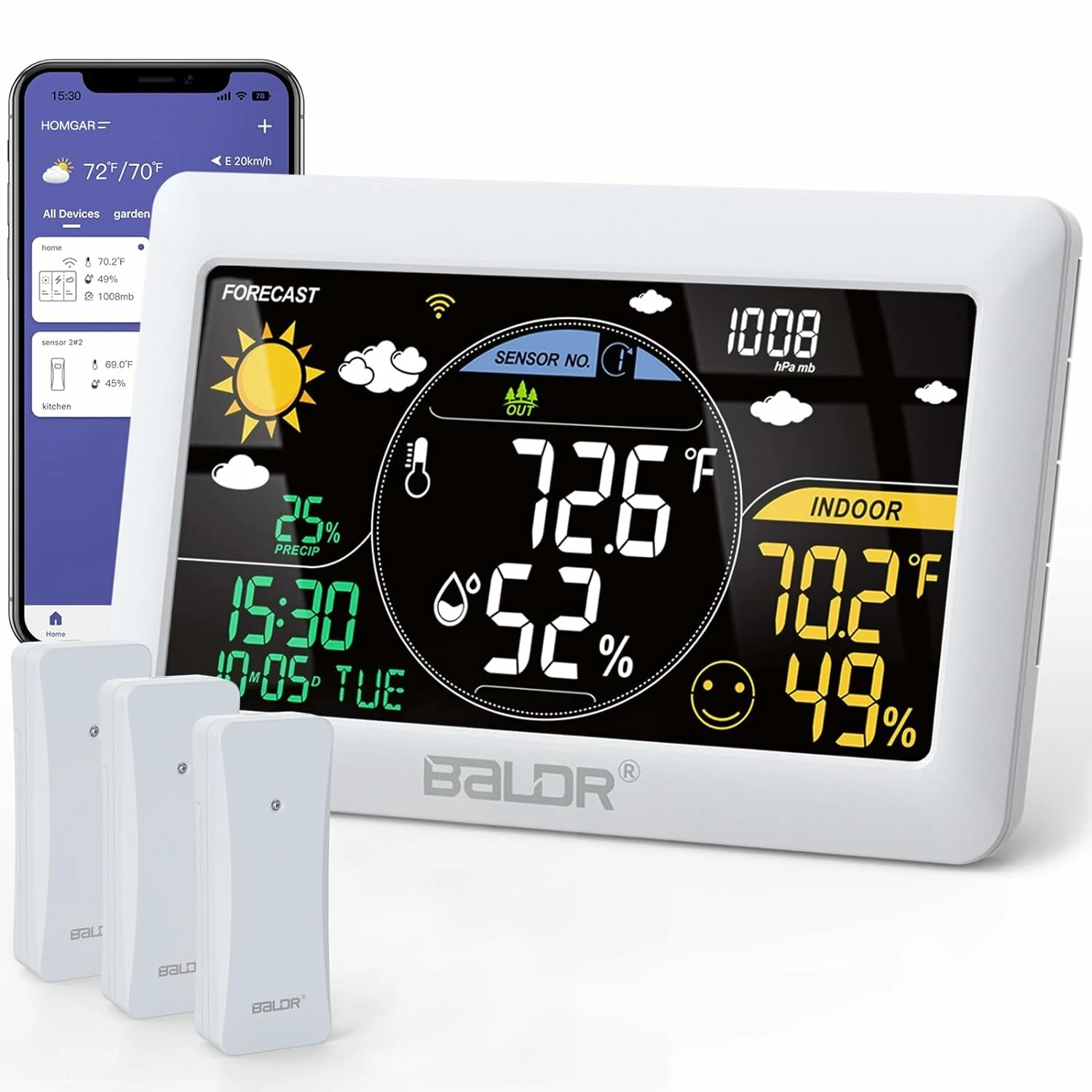 BALDR Wifi Weather Station Alarm Clock Wireless Indoor Outdoor Thermometer Forecast Station App Remote Control — BALDR