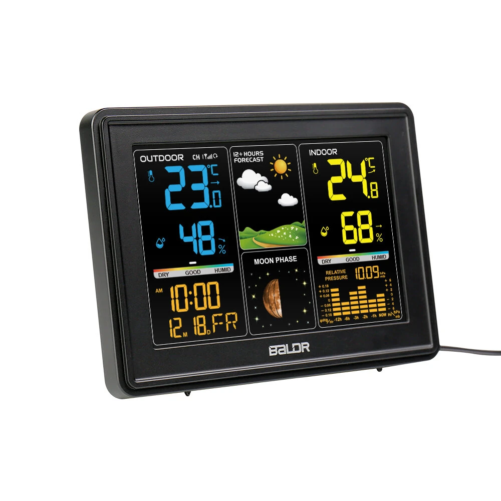BALDR Wireless Weather Station Digital Display Alarm Clock Calendar Temperature Hygrometer Meter Weather Forecast Radio Wave Moon Phase Barometer Sensor — view 3