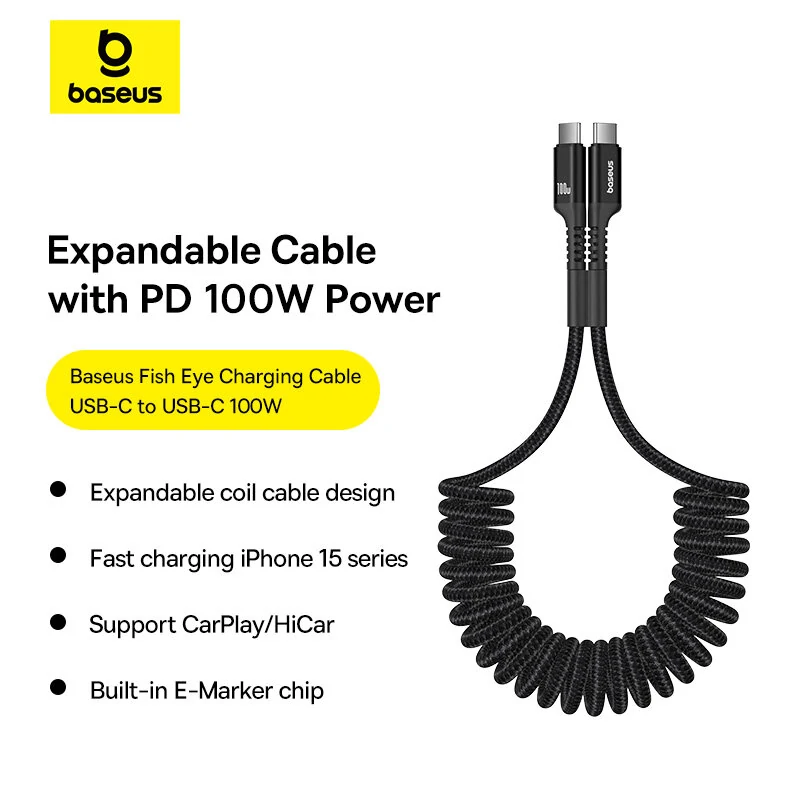 Baseus 1M USB-C to USB-C Cable 100W High Power Delivery Car Fast Charging Data Cable for Charging Phones Tablets And Laptops — view 3