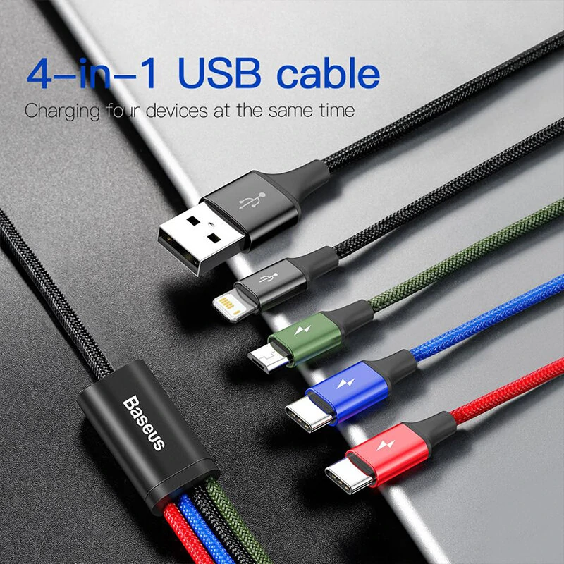 Baseus 3-in-1/4-in-1 3.5A USB-A to iP/Micro/Type-C Cable Fast Charging Data Transmission Copper Core Line 0.3M/1.2M Long for iPhone 13 14 14Pro 14Pro Max for Huawei Mate50 for Samsung Galaxy S23 for Oppo Reno9 for Redmi K60 — view 10