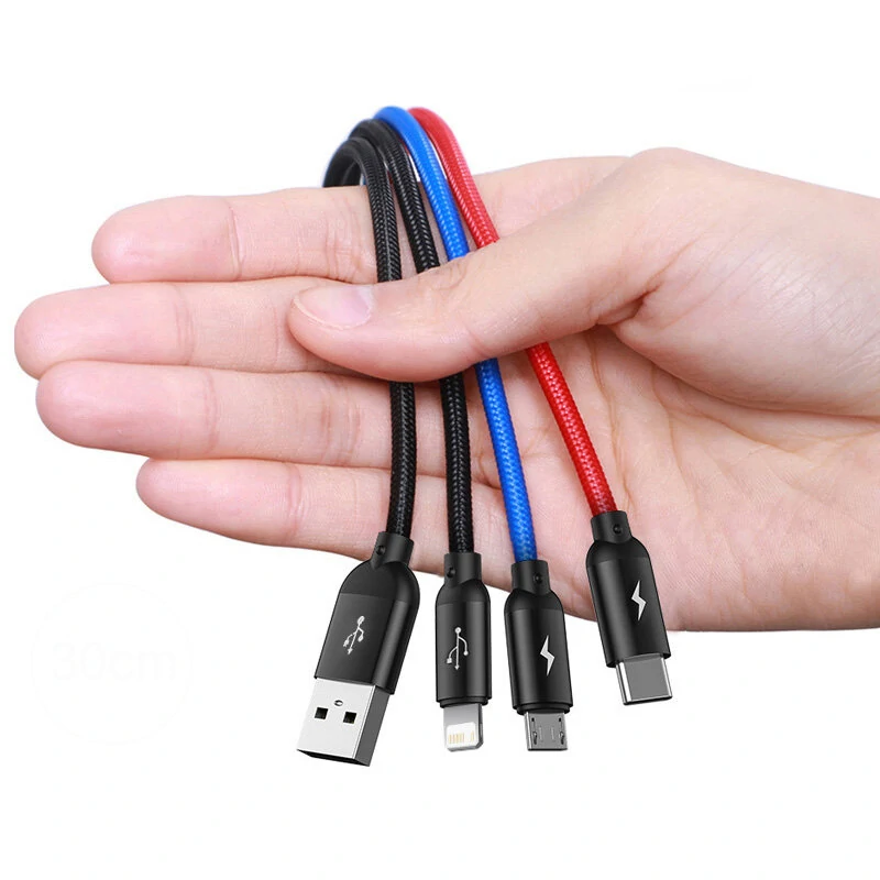 Baseus 3-in-1/4-in-1 3.5A USB-A to iP/Micro/Type-C Cable Fast Charging Data Transmission Copper Core Line 0.3M/1.2M Long for iPhone 13 14 14Pro 14Pro Max for Huawei Mate50 for Samsung Galaxy S23 for Oppo Reno9 for Redmi K60 — view 3