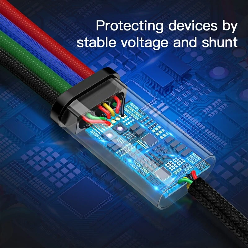 Baseus 3-in-1/4-in-1 3.5A USB-A to iP/Micro/Type-C Cable Fast Charging Data Transmission Copper Core Line 0.3M/1.2M Long for iPhone 13 14 14Pro 14Pro Max for Huawei Mate50 for Samsung Galaxy S23 for Oppo Reno9 for Redmi K60 — view 7