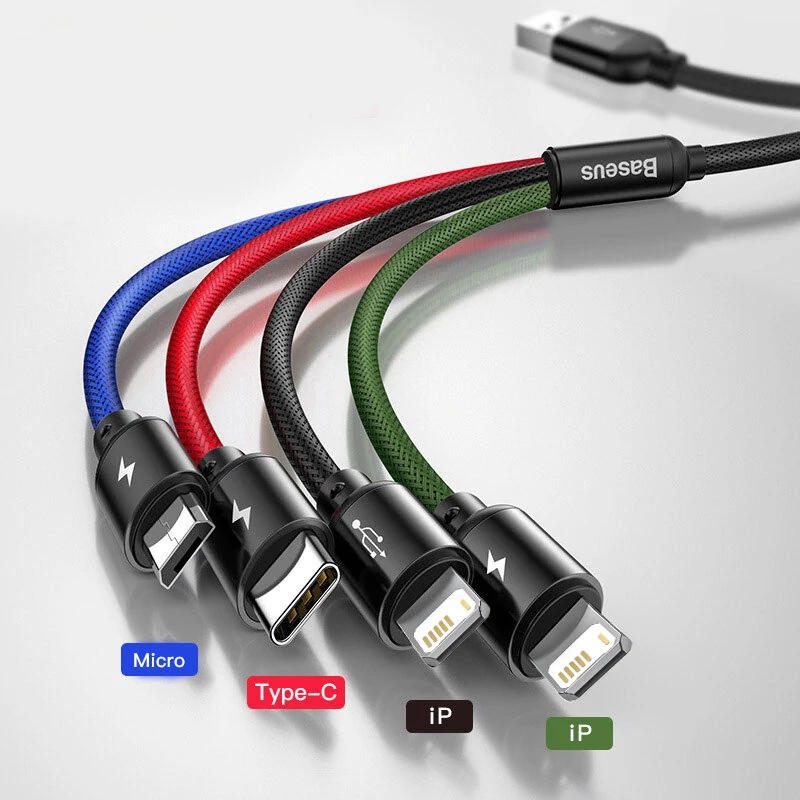 Baseus 3-in-1/4-in-1 3.5A USB-A to iP/Micro/Type-C Cable Fast Charging Data Transmission Copper Core Line 0.3M/1.2M Long for iPhone 13 14 14Pro 14Pro Max for Huawei Mate50 for Samsung Galaxy S23 for Oppo Reno9 for Redmi K60 — view 9