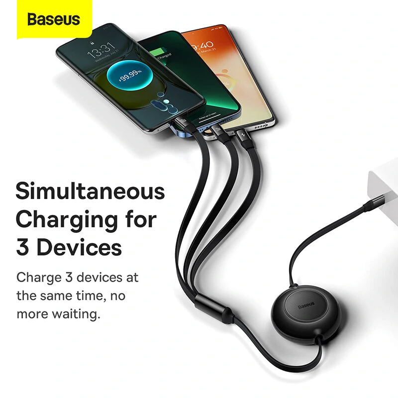 Baseus Bright Mirror Series II 100W Type-C to Micro/iP/Type-C Retractable Cable Fast Charging Data Transmission Copper Core Line 1.1M Long for iPhone 15 14 13 for Samsung Galaxy S24 for Xiaomi 14pro for Huawei Mate60 Pro — view 5
