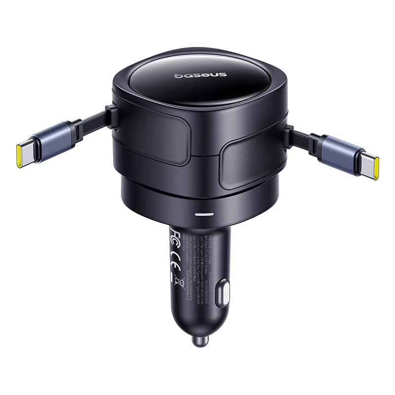 Baseus BSCC-TX-0-CC 60W 2-Port USB PD Car Charger Adapter Built-in Type-C+Type-C Retractable Cable Support PD QC SCP AFC PPS Fast Charging for iPhone 16 15 Pro 14 13 12 Pro Max for Samsung Galaxy Z Flip6 for Xiaomi 15pro for Huawei Mate XT — view 3