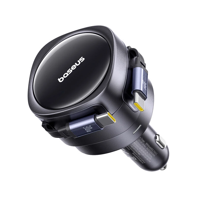 Baseus BSCC-TX-0-CC 60W 2-Port USB PD Car Charger Adapter Built-in Type-C+Type-C Retractable Cable Support PD QC SCP AFC PPS Fast Charging for iPhone 16 15 Pro 14 13 12 Pro Max for Samsung Galaxy Z Flip6 for Xiaomi 15pro for Huawei Mate XT — view 5
