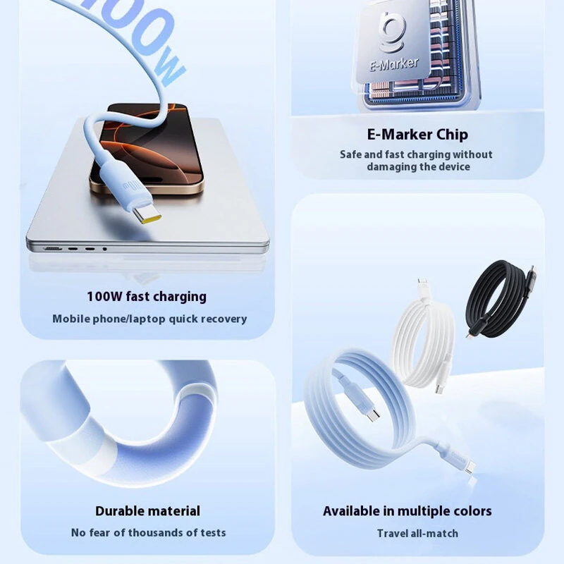 Baseus CB000179 100W Type-C to Type-C Magnetic Cable Fast Charging Data Transmission Tinned Copper Core Line 1M Long for iPhone 16 16 Pro 15 Pro Max for Huawei Pura X for Xiaomi 15pro for Samsung Galaxy S25 Ultra — view 4