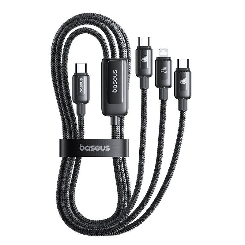 baseus CB000189 60W Type-C to Type-C+Type-C+iP Cable Fast Charging Data Transmission Tinned Copper Core Line 1.1M Long for iPhone 16 16 Pro 15 14 13 Pro Max for Huawei Pura 80 Ultra for Xiaomi MIX Flip2 for SAMSUNG for OPPO — Baseus