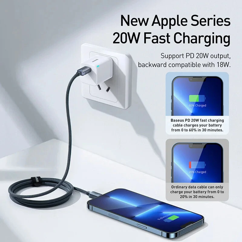 Baseus Crystal Series PD20W Type-C to iP Cable Fast Charging Data Transmission Tinned Copper Core Line 1.2M/2M Long for iPhone 14 14 Plus 13 14 12 for iPad — view 4
