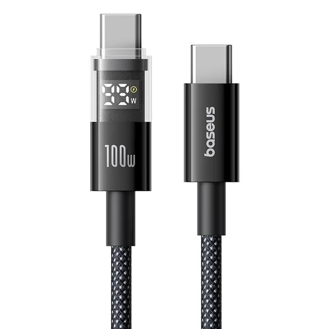 Baseus Display 2 PD100W Type-C to Type-C LED Display Cable Fast Charging Data Transmission Tin-plated Copper Core Line 1M/2M Long for iPhone 16 16 Pro 15 Pro Max for Huawei Mate XT for Xiaomi 15pro for Samsung Galaxy Z Flip6