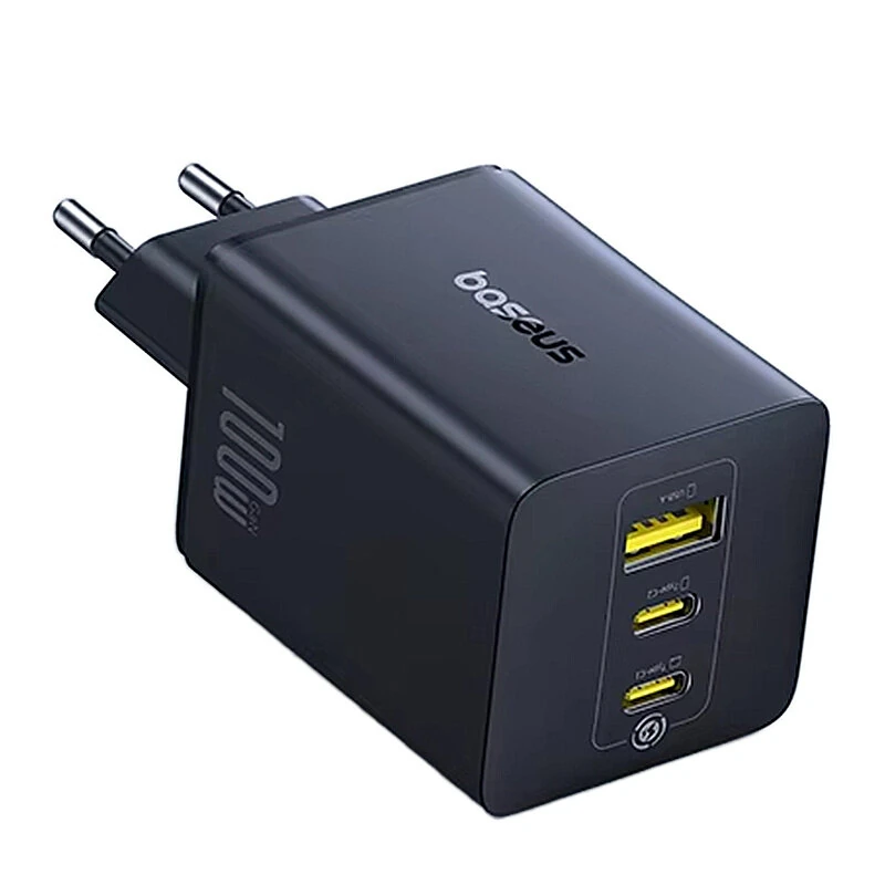 baseus EnerFill FE11 100W 3-Port USB PD Charger USB-A+2USB-C PD3.0 QC3.0 PPS Fast Charging Wall Charger Adapter EU Plug for iPhone 17 17Pro Max 16 15 14 for Huawei Mate XTs for OPPO for Xiaomi 17pro