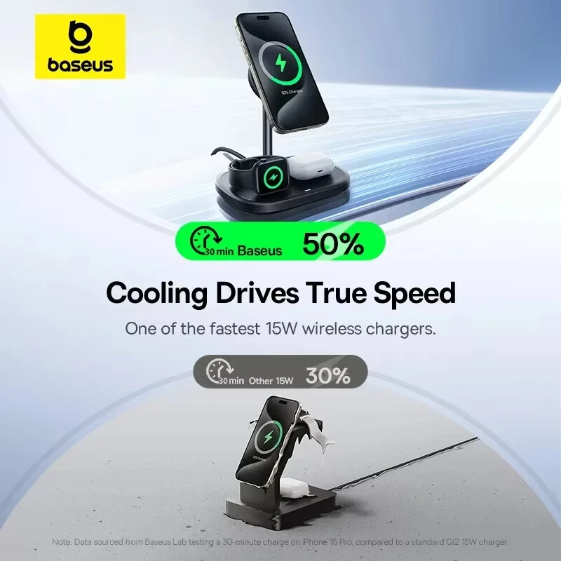 Baseus EnerFill FS41 15W 3-in-1 Magnetic Wireless Charger Fast Wireless Charging Stand with TEC Cooling for Smart Phones for iPhone 16 16 Pro 15 14 13 Pro Max for Samsung Galaxy Z Fold7 for Huawei Pura 80 Ulta for OPPO for XIAOMi for Apple Watch for Airpo — view 4