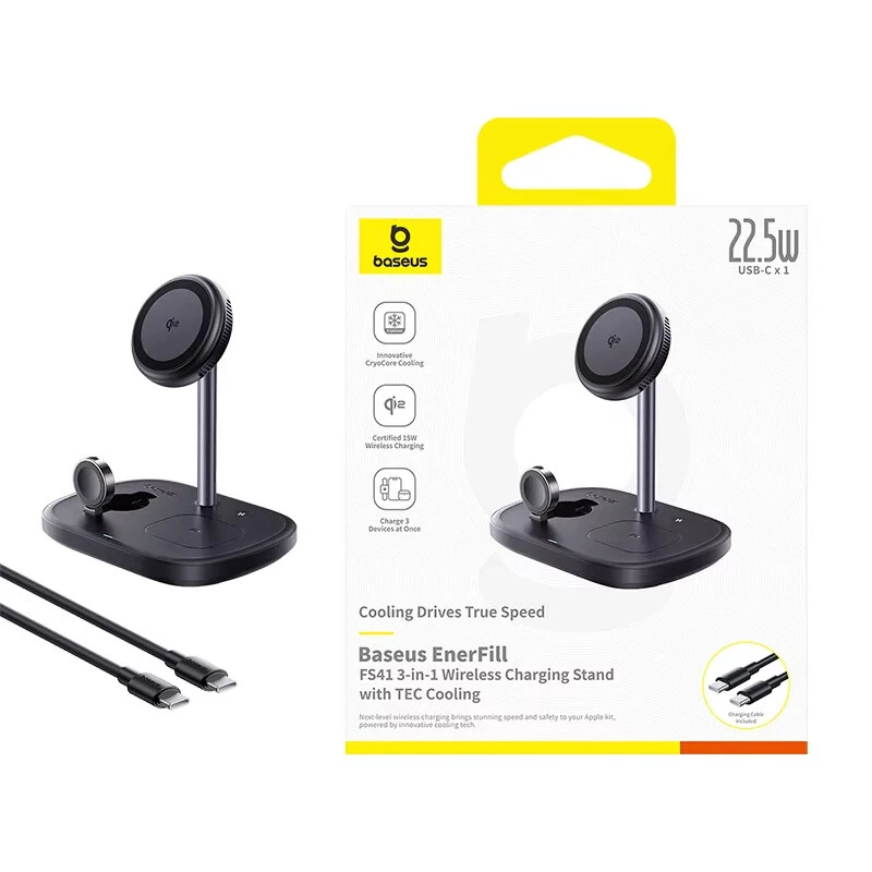 Baseus EnerFill FS41 15W 3-in-1 Magnetic Wireless Charger Fast Wireless Charging Stand with TEC Cooling for Smart Phones for iPhone 16 16 Pro 15 14 13 Pro Max for Samsung Galaxy Z Fold7 for Huawei Pura 80 Ulta for OPPO for XIAOMi for Apple Watch for Airpo — view 9