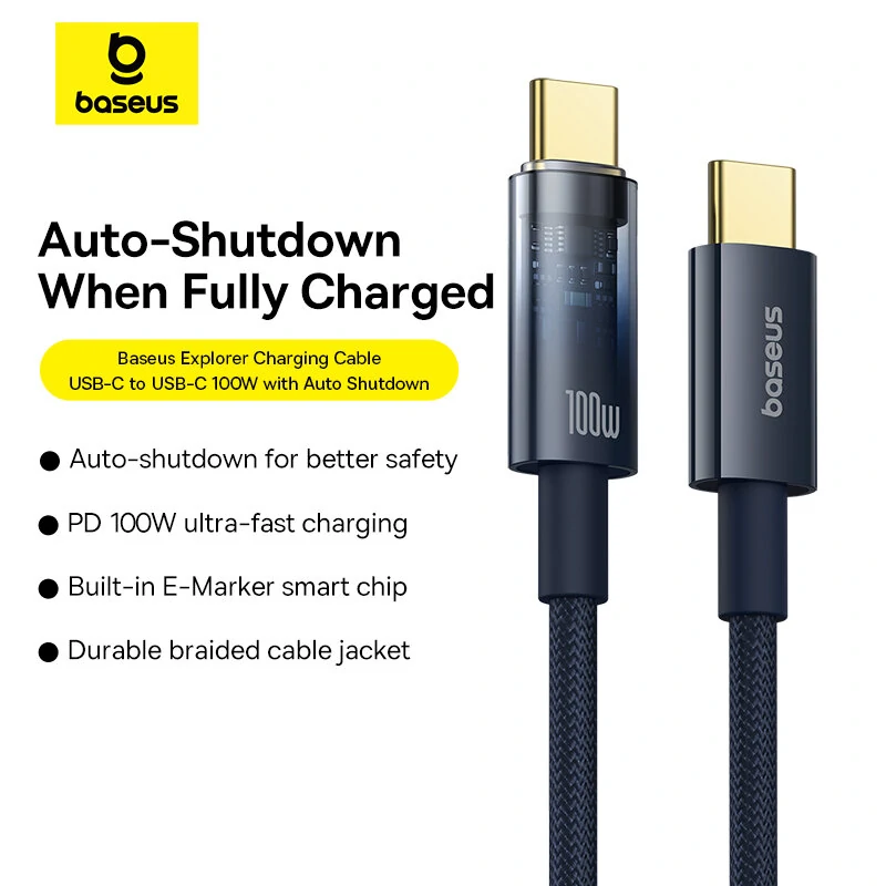 Baseus Explorer Series PD100W Type-C to Type-C Cable Fast Charging Data Transmission Copper Core Line 1M/2M Long for iPhone 15 15 Plus for Huawei Pura 70 Ultra for Xiaomi Civi4 Pro — view 2
