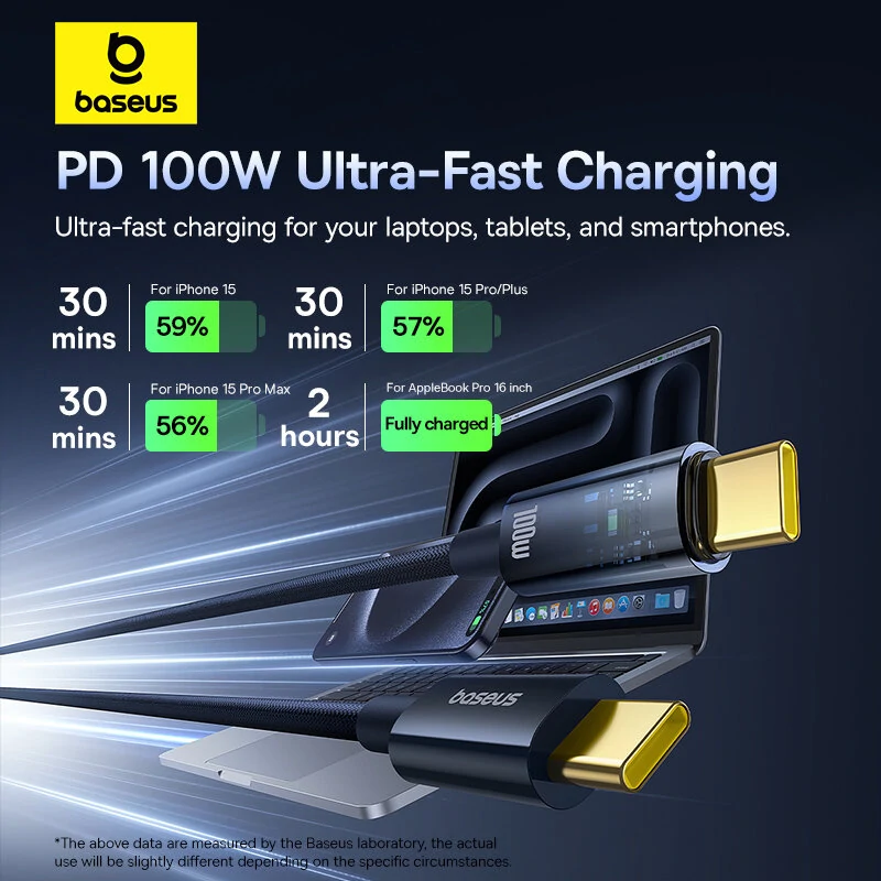 Baseus Explorer Series PD100W Type-C to Type-C Cable Fast Charging Data Transmission Copper Core Line 1M/2M Long for iPhone 15 15 Plus for Huawei Pura 70 Ultra for Xiaomi Civi4 Pro — view 5