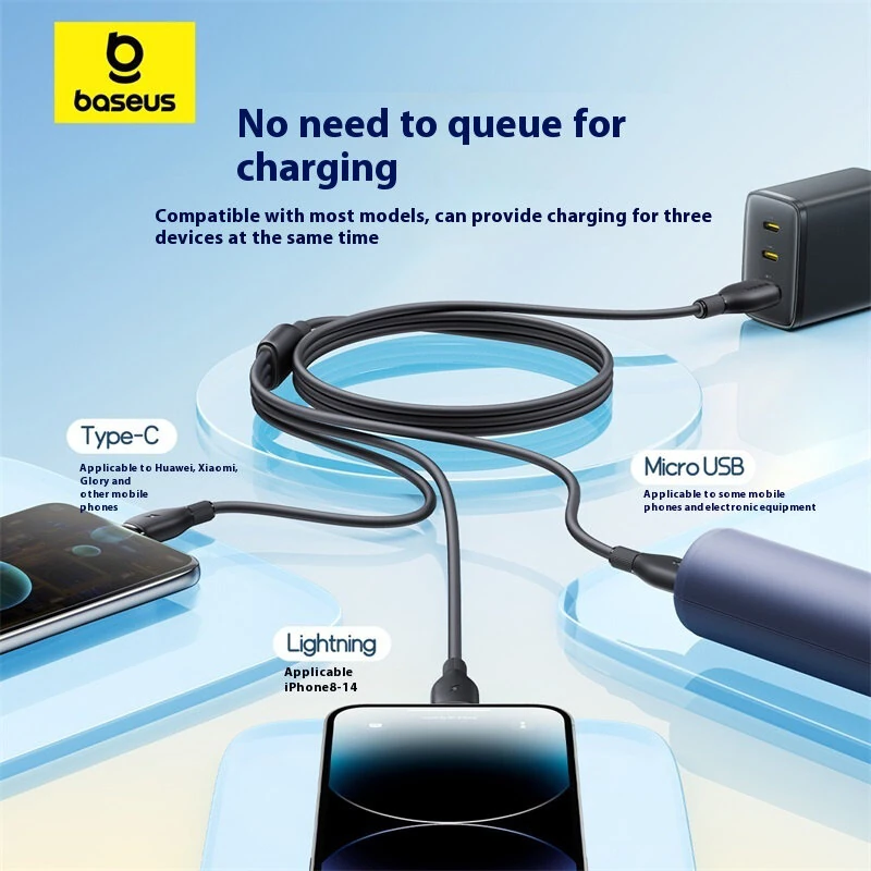 Baseus Fast Speed Series 3.5A USB-A to Micro/iP/USB-C Cable Fast Charging Data Transmission Tinned Copper Core Line 0.8M/1.3M Long for iPhone 16 16 Pro 15 14 13 Pro Max for Huawei Mate XT for Xiaomi 15pro — view 4