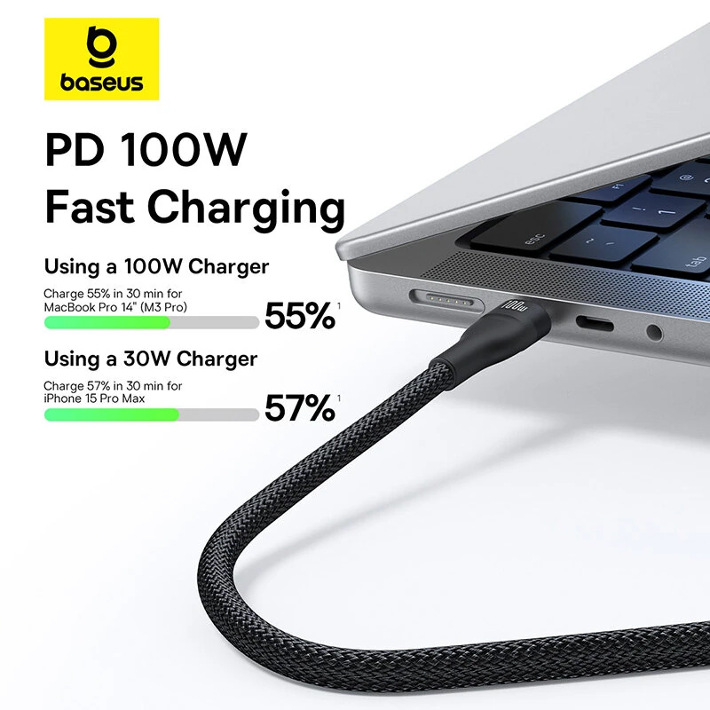 Baseus Flash Series 3 100W Type-C to Type-C+Type-C+iP Cable PD Fast Charging Data Transmission Copper Core Line 1.5M Long for iPhone 16 16 Pro 15 14 13 Pro Max for Huawei Mate XT for Xiaomi MIX Fold4 for Samsung Galaxy Z Flip6 — view 4