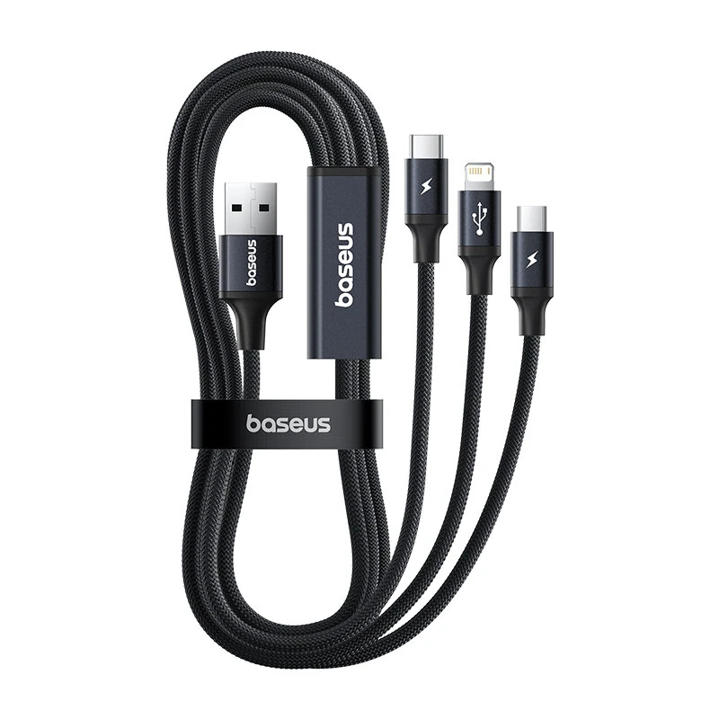 Baseus High Speed Braided Series 3.5A USB-A to USB-C/iP/Micro USB Cable Fast Charging Data Transmission Tinned Copper Core Line 1.2M/1.8M Long for iPhone 17 16 Pro 15 Pro Max 14 13 12 for Xiaomi 17pro for Huawei Mate XTs for Samsung Galaxy S25 Ultra