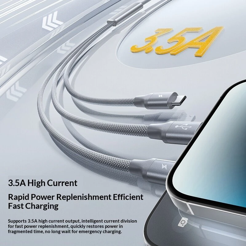 Baseus High Speed Braided Series 3.5A USB-A to USB-C/iP/Micro USB Cable Fast Charging Data Transmission Tinned Copper Core Line 1.2M/1.8M Long for iPhone 17 16 Pro 15 Pro Max 14 13 12 for Xiaomi 17pro for Huawei Mate XTs for Samsung Galaxy S25 Ultra — view 5