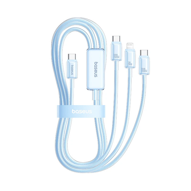 baseus ICY Series 100W Type-C to Type-C+Type-C+iP Cable Fast Charging Data Transmission Copper Core Line 1.5M Long for iPhone 17 17Pro 16 Pro Max 15 14 13 for Huawei Mate XTs for Samsung Galaxy S25 Ultra for iPad Pro for OPPO for VIVO