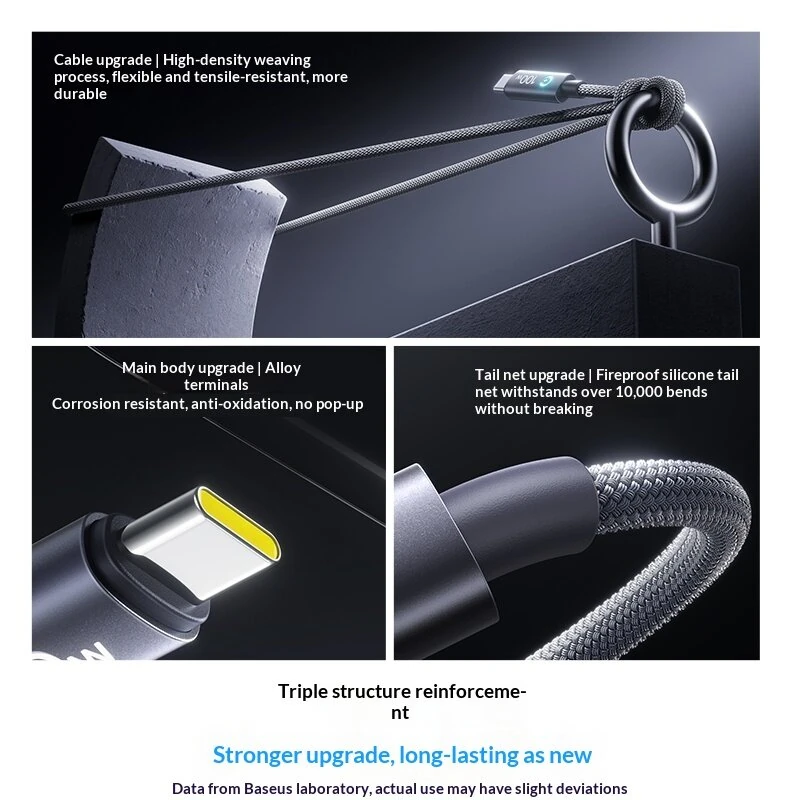 Baseus Lingxi Series PD100W Type-C to Type-C Automatic Power-Off Cable PD3.0 QC4.0 AFC PPS FCP SCP Fast Charging Data Transmission Copper Core Line 1M/2M Long for iPhone 17 17 Pro 16 15 Pro Max for Huawei Mate XTs for Xiaomi 17pro for VIVO for OPPO — view 3