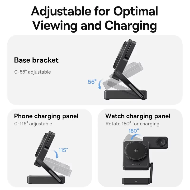 Baseus PicoGo AF21 3-in-1 Qi2.2Magnetic Wireless Charger Stand 25W Fast Wireless Charging Mount Bracket for Smart Phones for iPhone 17 17Pro 16 Pro Max 15 14 13 for Huawei Mate XTs for Xiaomi 17pro for OPPO for Airpods for Apple Watch — view 6