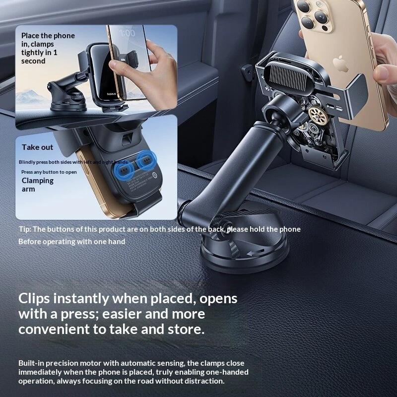 Baseus PrimeTrip VL1 Solar Powered Automatic Car Phone Holder with Auto Sensor Clamp 360° Rotation 300mAh Battery Central Console Mount Bracket Universal Compatible for 5.4-7.2 Inch Smartphones — view 7