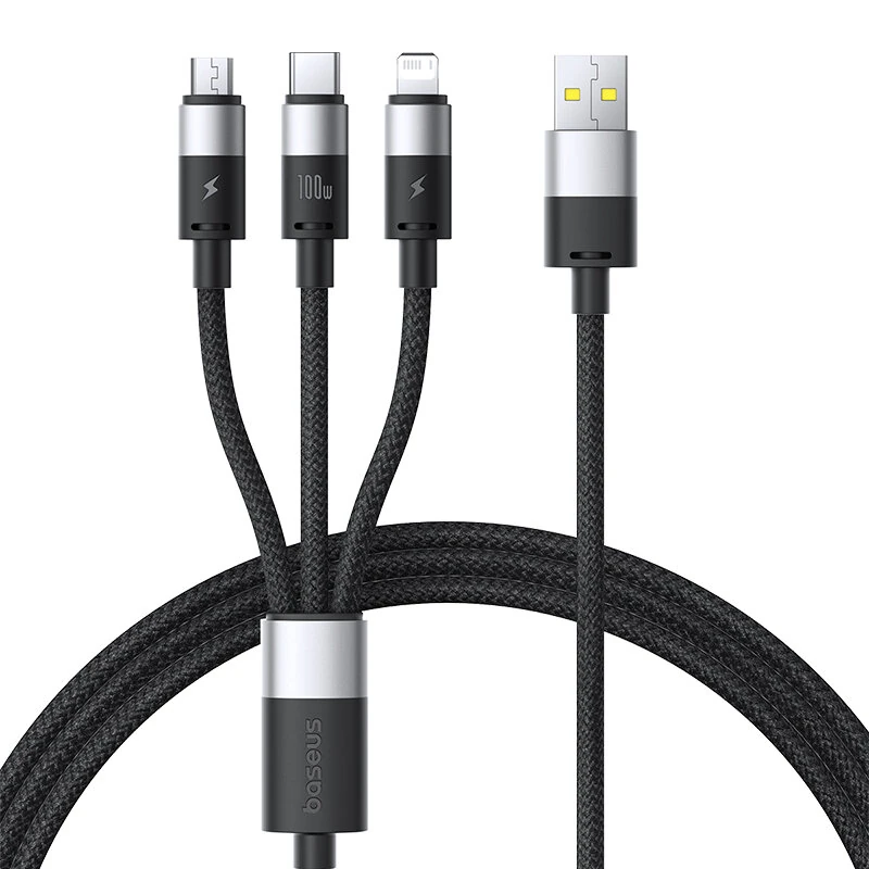 Baseus Star Speed Series 100W USB-A to Type-C/Micro/iP Cable Fast Charging Data Transmission Copper Core Line 1.5M Long for iPhone 16 16 Pro 15 14 13 Pro Max for Xiaomi MIX Fold4 for Samsung Galaxy Z Flip6 for Huawei Mate XT — Baseus