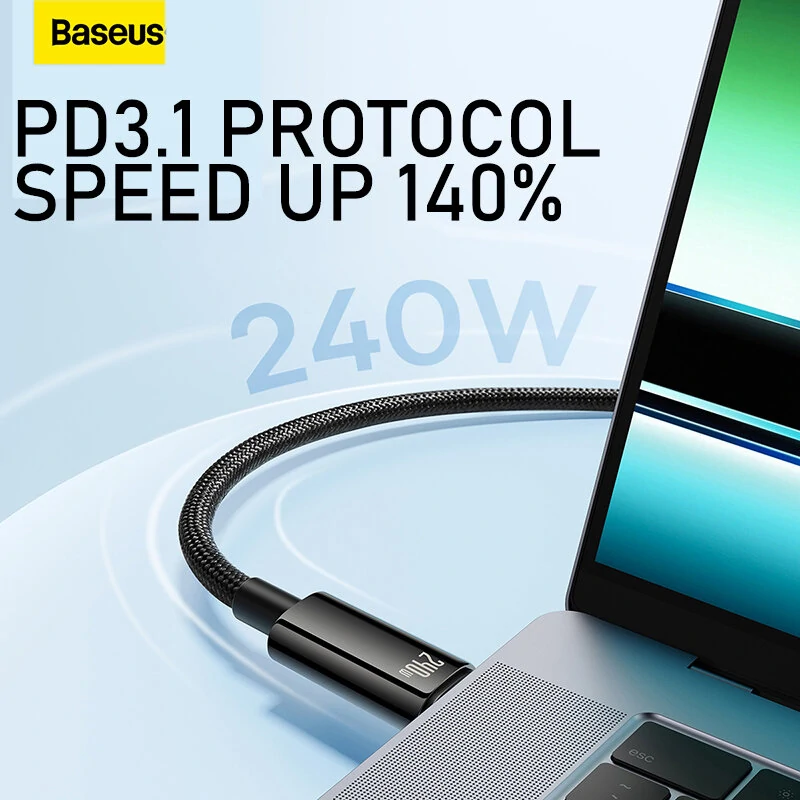Baseus Tungsten Gold 240W Type-C to Type-C Cable PD3.1 Power Delivery Fast Charging Data Transmission Tinned Copper Core Line 1M/2M/3M Long for Huawei Mate50 for Samsung Galaxy S23 for Oppo Reno9 for Redmi K60 — view 10