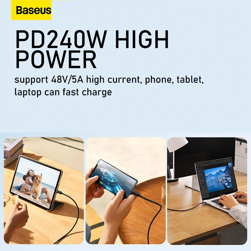 Baseus Tungsten Gold 240W Type-C to Type-C Cable PD3.1 Power Delivery Fast Charging Data Transmission Tinned Copper Core Line 1M/2M/3M Long for Huawei Mate50 for Samsung Galaxy S23 for Oppo Reno9 for Redmi K60 — view 11