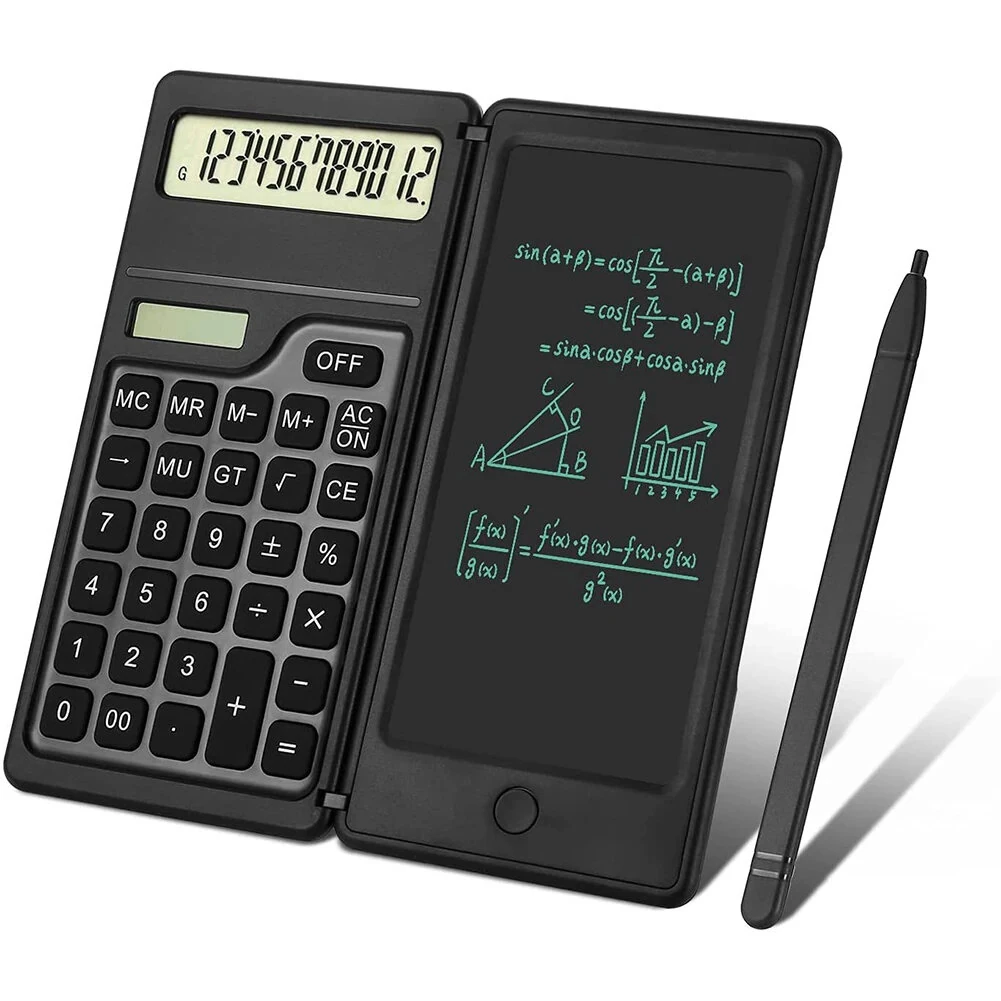 Basic Calculator Notepad with 6 Inch LCD Writing Tablet Portable Foldable Scientific Calculator Mute Solar/Dual Battery Powered for High School College Office — view 2