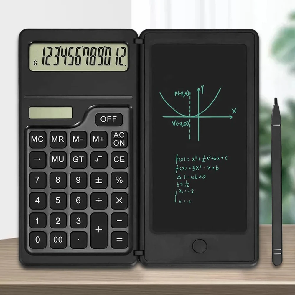 Basic Calculator Notepad with 6 Inch LCD Writing Tablet Portable Foldable Scientific Calculator Mute Solar/Dual Battery Powered for High School College Office — view 3