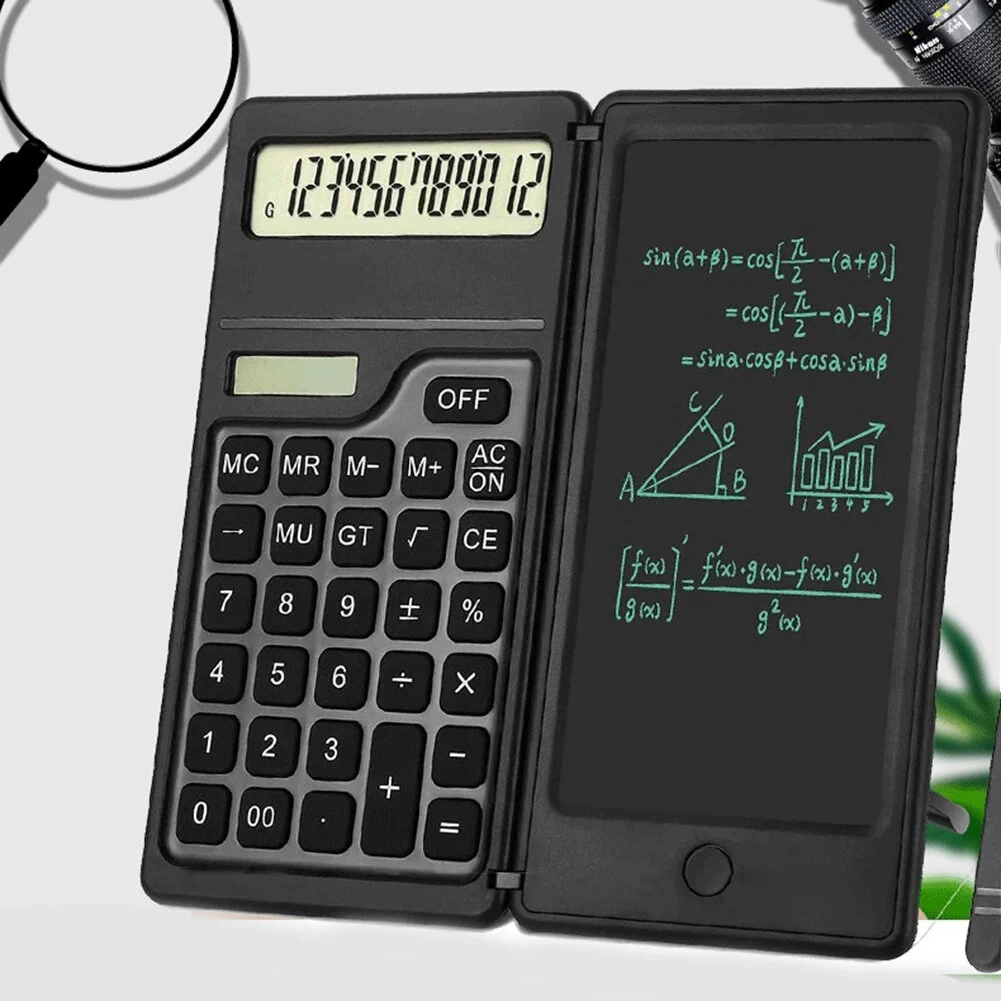 Basic Calculator Notepad with 6 Inch LCD Writing Tablet Portable Foldable Scientific Calculator Mute Solar/Dual Battery Powered for High School College Office — view 4
