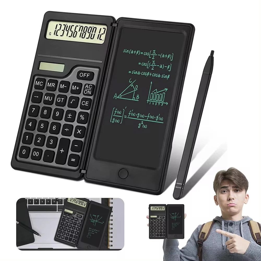 Basic Calculator Notepad with 6 Inch LCD Writing Tablet Portable Foldable Scientific Calculator Mute Solar/Dual Battery Powered for High School College Office — view 7