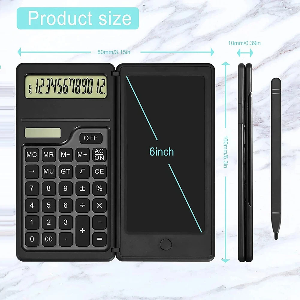 Basic Calculator Notepad with 6 Inch LCD Writing Tablet Portable Foldable Scientific Calculator Mute Solar/Dual Battery Powered for High School College Office — view 8