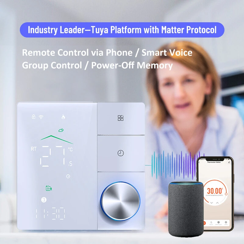 BECA Wireless Matter Smart Thermostat Temperature Controller Wall-mounted 5A/16A Water Gas Boiler Heating Voice Control with Alexa Google Assistant — view 7