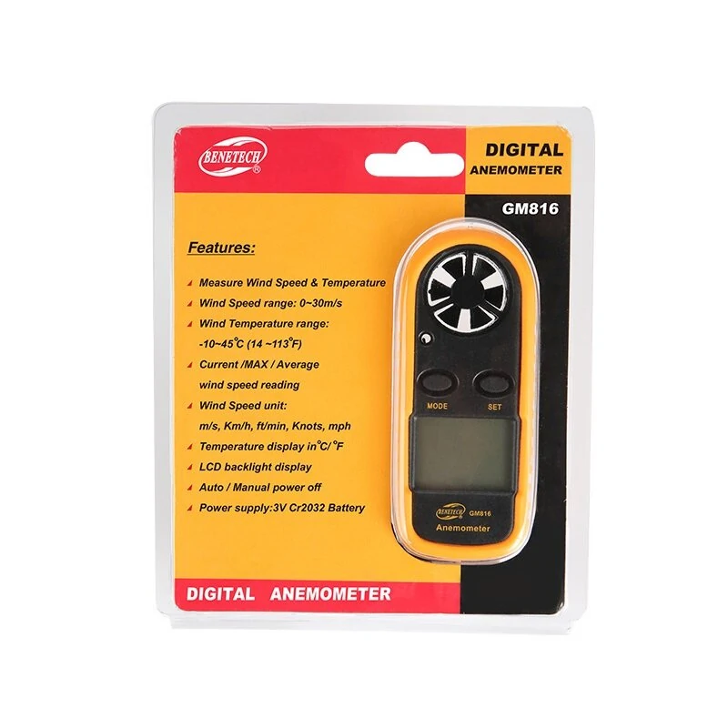 BENETECH GM816 Digital Anemometer Wind Speed Mini Air Airflow Temperature with LCD Backlight Wind Speed Meter — view 6