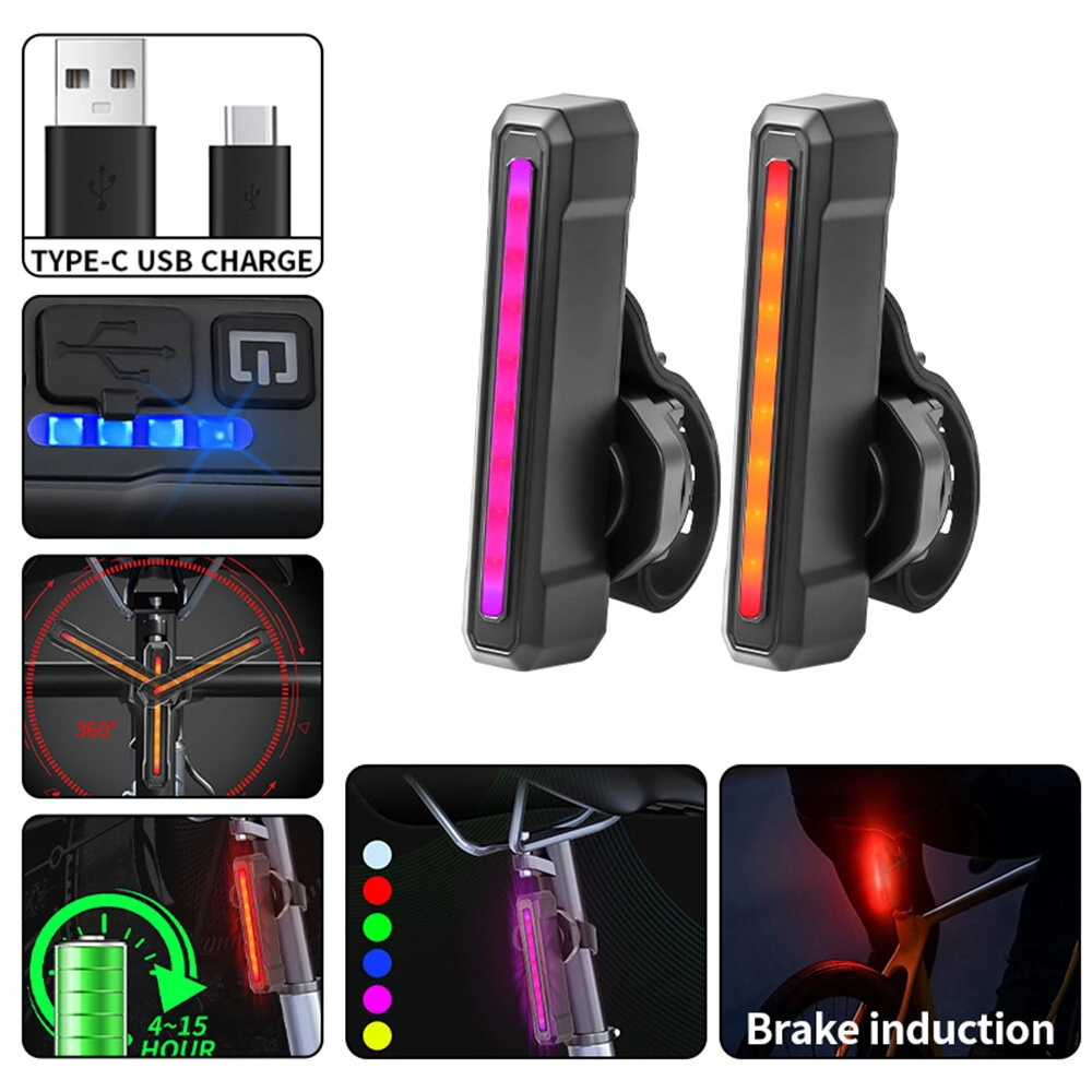 BIKIGHT 10-50LM 1PCS RGB LED Bicycle Smart Sensor Brake Taillight Type-C Charging Waterproof Warning Bike Rear Light for Night Cycling Safety — view 2