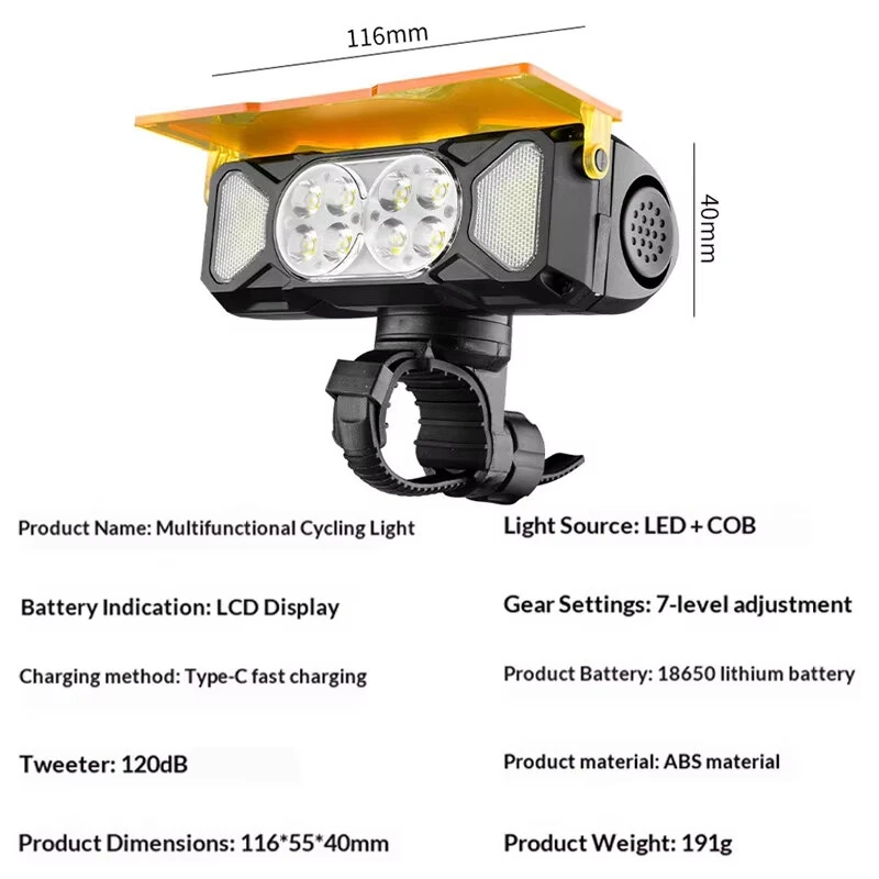BIKIGHT 120dB Horn Cycling Headlight with Dust Cover Tweeter Type-C Charging 7 Modes Bike Front Light for MTB Night Riding Safety — view 6