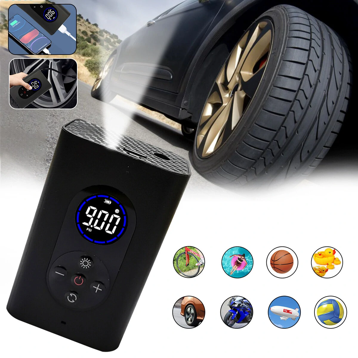 BIKIGHT 150PSI 4-in-1 Wireless Air Pump 80W Power 4000mAh USB Rechargeable LED Display 0.38KG Lightweight Mini Bike Pump for Car Bicycle Electric Scooter Basketball — view 3