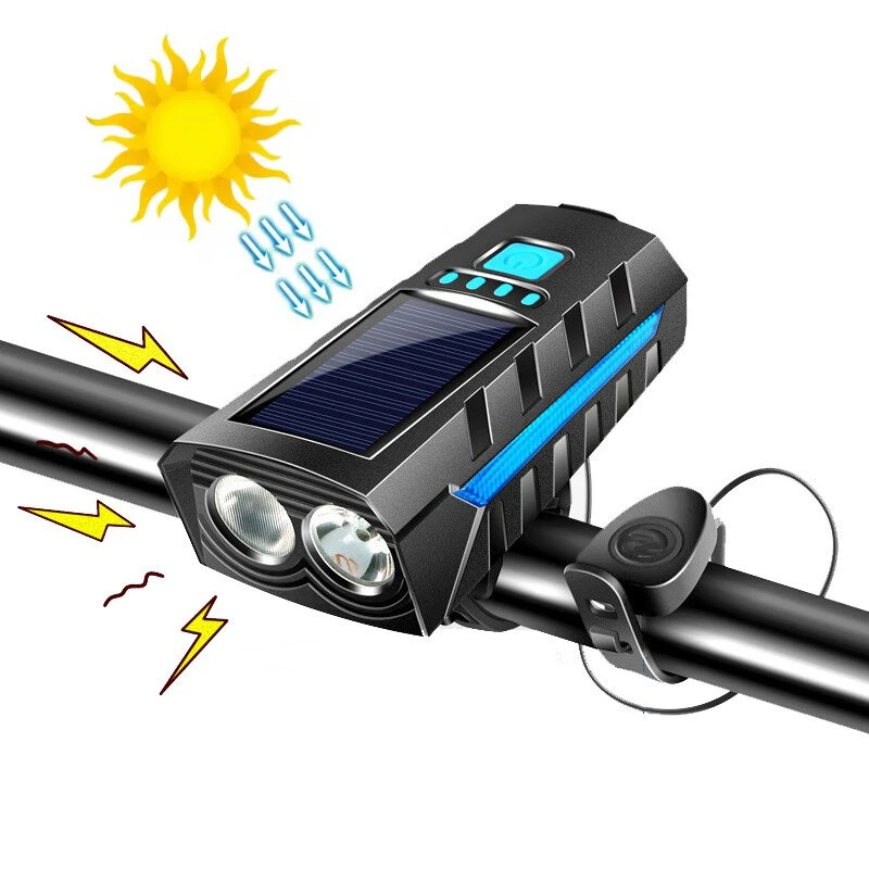 Bikight 4 in 1 Solar Bike Headlight 2400mAh Battery Power Bank 3 Light Modes Waterproof Bicycle Front Light with 130db Horn for MTB Bike Motorcycle Electric Vehicle — view 2