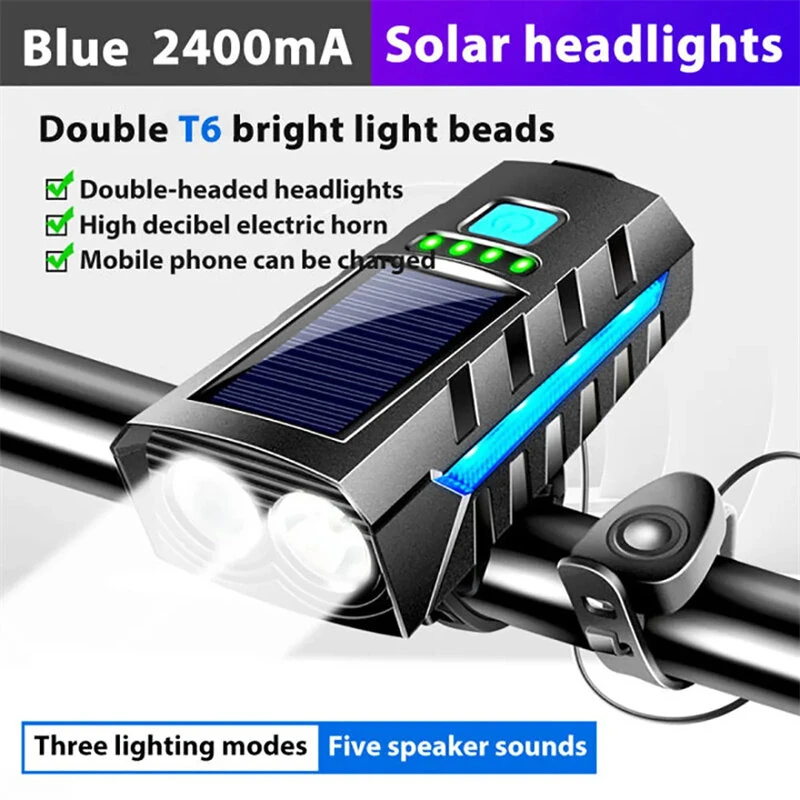 Bikight 4 in 1 Solar Bike Headlight 2400mAh Battery Power Bank 3 Light Modes Waterproof Bicycle Front Light with 130db Horn for MTB Bike Motorcycle Electric Vehicle — view 3