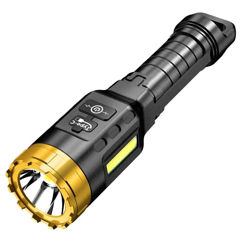BIKIGHT 885 LED+COB 500m Long Range Strong LED Flashlight With COB Side Light Type-C USB Rechargeable Portable LED Torch Lamp Powerful Spotlight — Bikight