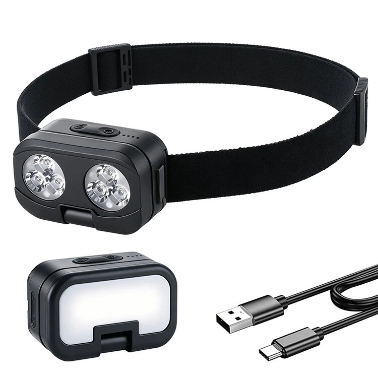BIKIGHT 900 Lumen 180° Rotating Dual-Head Ultra-Bright Headlamp 1000mAh Battery Three Light Source IP66 Waterproof for Outdoor Fishing — BIKIGHT