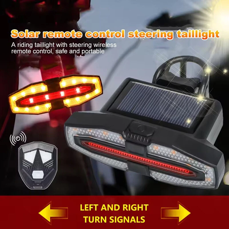 BIKIGHT Bicycle Solar Charging Wireless Remote Control Turn Signal Taillights USB Rechargeable Waterproof Bike Rear Light for Outdoor Night Riding Safety — view 2