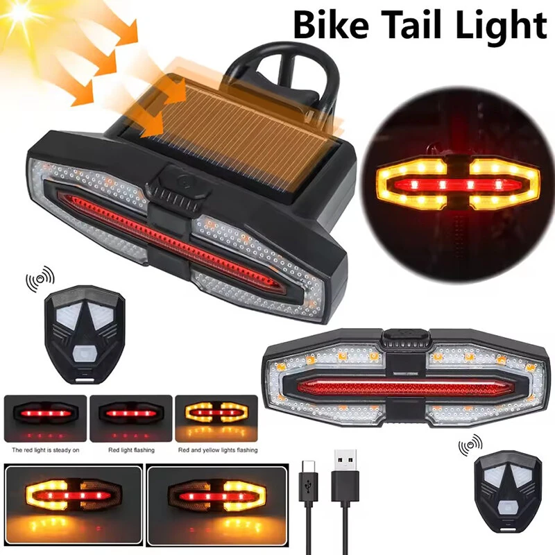 BIKIGHT Bicycle Solar Charging Wireless Remote Control Turn Signal Taillights USB Rechargeable Waterproof Bike Rear Light for Outdoor Night Riding Safety — view 5