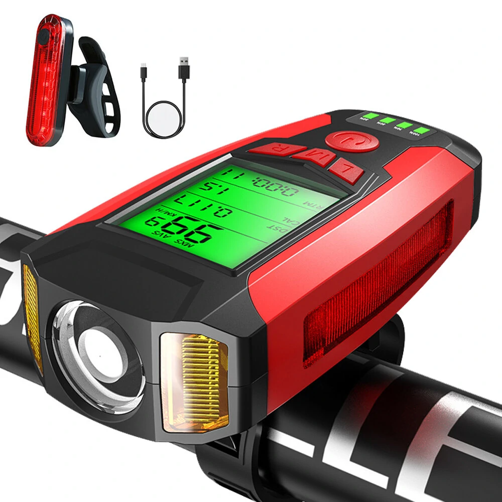 BIKIGHT Bike Light Set 3-in-1 350LM Headlight Speed Meter Horn with 4 Modes Taillight Bicycle Warning Light — view 2