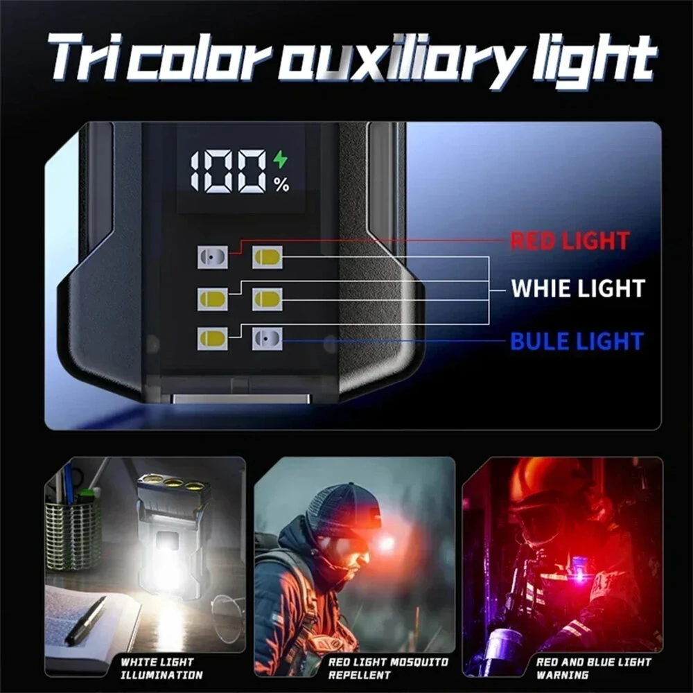 Bikight COB+SMD LED Super Bright Flashlight USB Charging Portable Camping Lantern Power Display Mini Emergency Lantern for Night Running — view 4